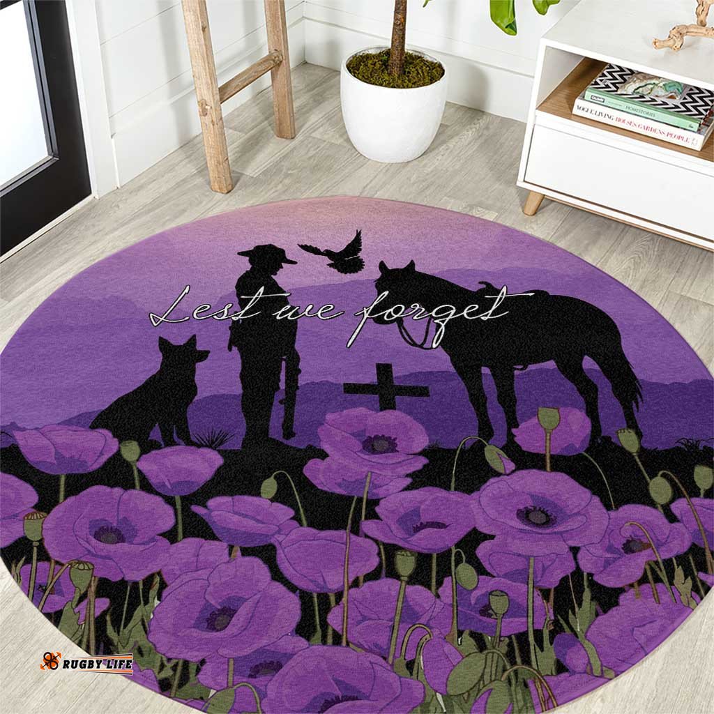 Australia ANZAC Animal Heroes Round Carpet Purple Poppies LT7
