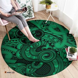 Aotearoa Maori Hei Tiki Round Carpet Kakariki Kowhaiwhai Puhoro Motif LT9
