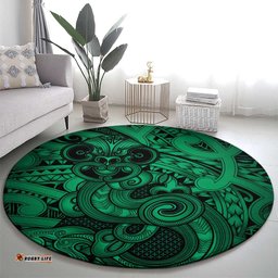 Aotearoa Maori Hei Tiki Round Carpet Kakariki Kowhaiwhai Puhoro Motif LT9