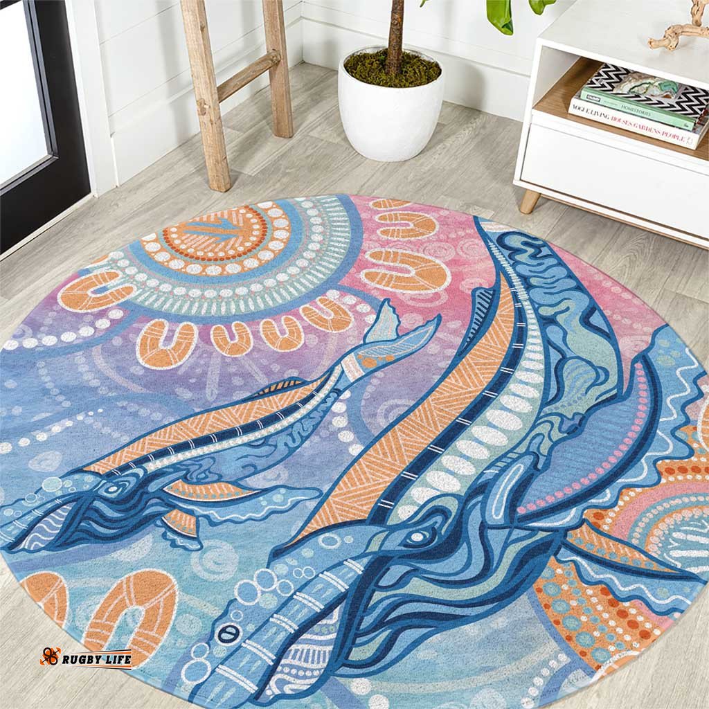 Aussie NAIDOC Week Pastel Round Carpet Dreaming Whales LT7