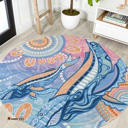 Aussie NAIDOC Week Pastel Round Carpet Dreaming Whales LT7
