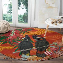 Australia Black Cockatoo Christmas Round Carpet Banksia Bottlebrush Aboriginal Art LT14