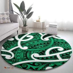 Aotearoa Maori Kowhaiwhai Round Carpet Kakariki Puhoro and Patiki LT9