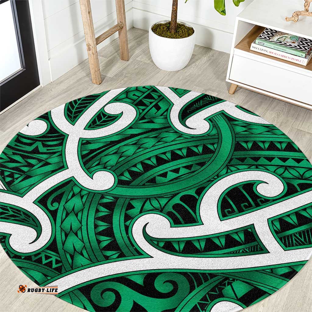 Aotearoa Maori Kowhaiwhai Round Carpet Kakariki Puhoro and Patiki LT9