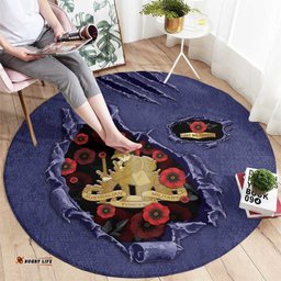 ANZAC Day Round Carpet Poppy Flowers Ripped Fabric Effect DT05