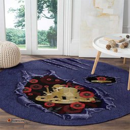 ANZAC Day Round Carpet Poppy Flowers Ripped Fabric Effect DT05