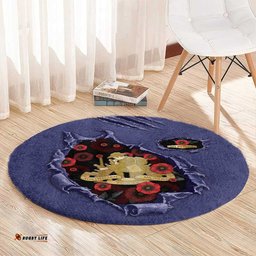 ANZAC Day Round Carpet Poppy Flowers Ripped Fabric Effect DT05