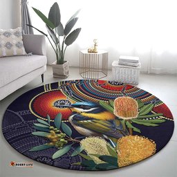 Aussie Honeyeaters Banksia Flowers Round Carpet Aboriginal Dots Painting LT9