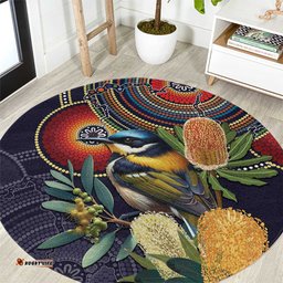 Aussie Honeyeaters Banksia Flowers Round Carpet Aboriginal Dots Painting LT9