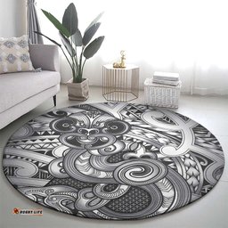 Aotearoa Maori Hei Tiki Round Carpet Kiwikiwi Kowhaiwhai Puhoro Motif LT9