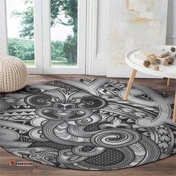 Aotearoa Maori Hei Tiki Round Carpet Kiwikiwi Kowhaiwhai Puhoro Motif LT9