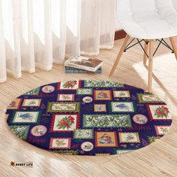 Aussie Birds Christmas La La Land Round Carpet Navy Blue Vintage Stamp Edition LT9