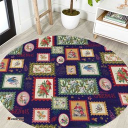 Aussie Birds Christmas La La Land Round Carpet Navy Blue Vintage Stamp Edition LT9