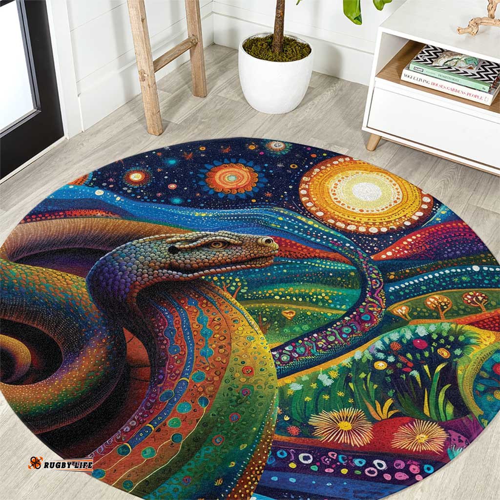 Aboriginal Dreamtime Rainbow Serpent Round Carpet LT9