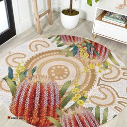 Australia Banksia Round Carpet Aussie Native Flowers Indigenous Art LT14