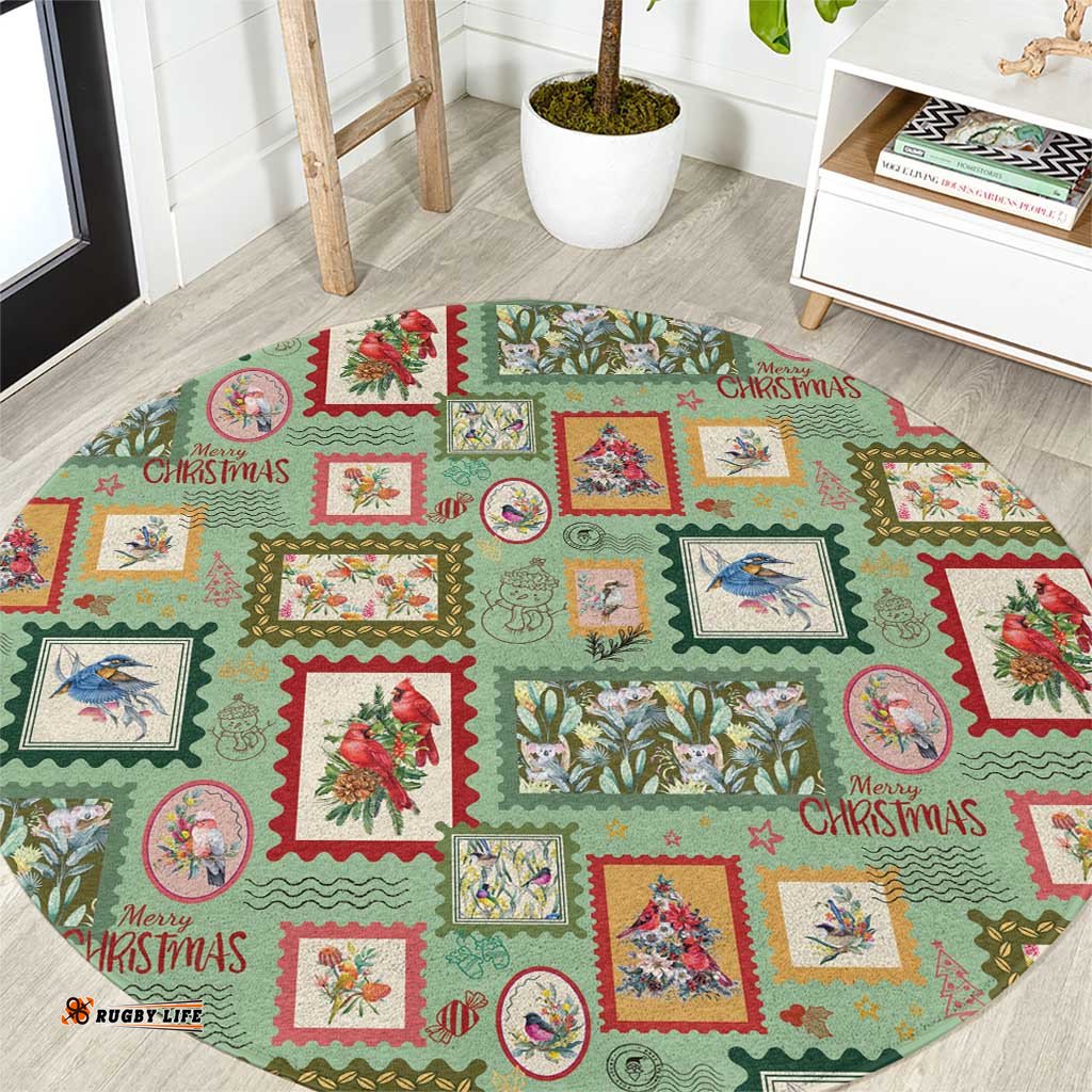 Aussie Birds Christmas La La Land Round Carpet Green Vintage Stamp Edition LT9