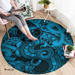 Aotearoa Maori Hei Tiki Round Carpet Kikorangi Kowhaiwhai Puhoro Motif LT9