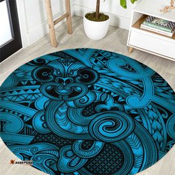 Aotearoa Maori Hei Tiki Round Carpet Kikorangi Kowhaiwhai Puhoro Motif LT9