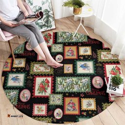 Aussie Birds Christmas La La Land Round Carpet Black Vintage Stamp Edition LT9