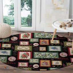 Aussie Birds Christmas La La Land Round Carpet Black Vintage Stamp Edition LT9