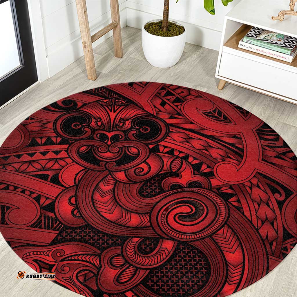 Aotearoa Maori Hei Tiki Round Carpet Whero Kowhaiwhai Puhoro Motif LT9
