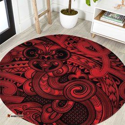 Aotearoa Maori Hei Tiki Round Carpet Whero Kowhaiwhai Puhoro Motif LT9