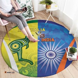 Australia And India Cricket Round Carpet Ashoka Chakra With Aboriginal LT05