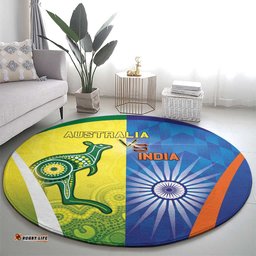 Australia And India Cricket Round Carpet Ashoka Chakra With Aboriginal LT05