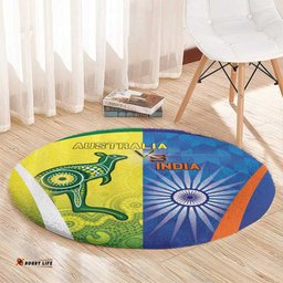 Australia And India Cricket Round Carpet Ashoka Chakra With Aboriginal LT05