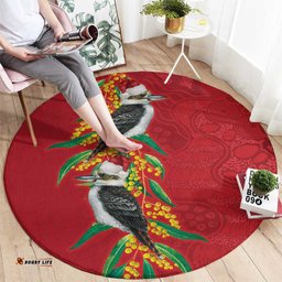 Aussie Kokaburra Golden Wattle Christmas Round Carpet Aboriginal Dots Painting Red Motif LT9