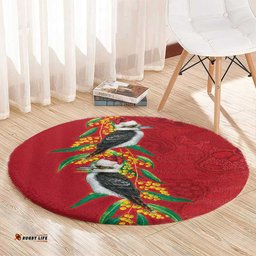 Aussie Kokaburra Golden Wattle Christmas Round Carpet Aboriginal Dots Painting Red Motif LT9