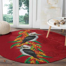 Aussie Kokaburra Golden Wattle Christmas Round Carpet Aboriginal Dots Painting Red Motif LT9