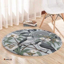 Australia Grey Butcherbird Round Carpet Eucalyptus Alba Indigenous Art LT14