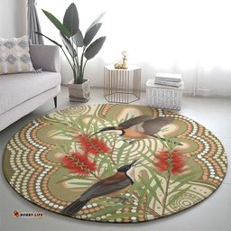 Australia Eastern Spinebill Round Carpet Aussie Honeyeater Bottlebrush Indigenous Art LT14