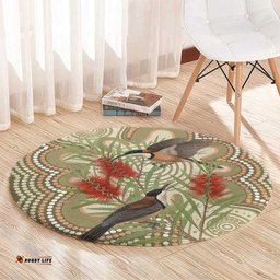 Australia Eastern Spinebill Round Carpet Aussie Honeyeater Bottlebrush Indigenous Art LT14