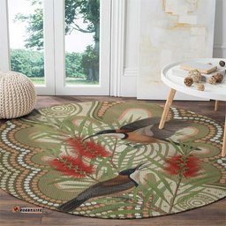 Australia Eastern Spinebill Round Carpet Aussie Honeyeater Bottlebrush Indigenous Art LT14