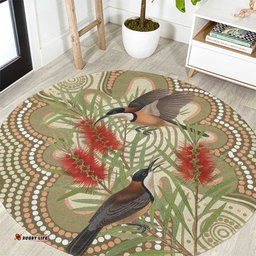 Australia Eastern Spinebill Round Carpet Aussie Honeyeater Bottlebrush Indigenous Art LT14