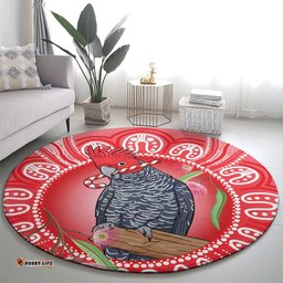 Australia Gang-gang Cockatoo Christmas Round Carpet Eucalyptus Blossoms Aboriginal Merry Xmas LT14