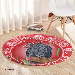Australia Gang-gang Cockatoo Christmas Round Carpet Eucalyptus Blossoms Aboriginal Merry Xmas LT14