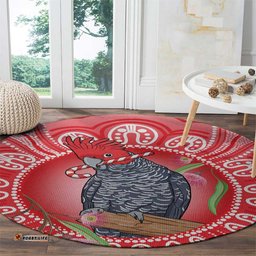 Australia Gang-gang Cockatoo Christmas Round Carpet Eucalyptus Blossoms Aboriginal Merry Xmas LT14