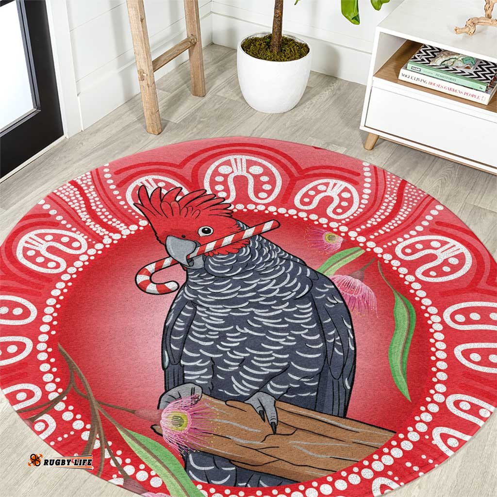 Australia Gang-gang Cockatoo Christmas Round Carpet Eucalyptus Blossoms Aboriginal Merry Xmas LT14