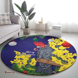 Australia Gang-gang Cockatoo Christmas Round Carpet Callocephalon Fimbriatum Golden Wattle Blue LT14