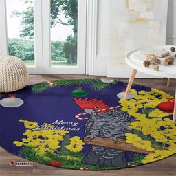 Australia Gang-gang Cockatoo Christmas Round Carpet Callocephalon Fimbriatum Golden Wattle Blue LT14