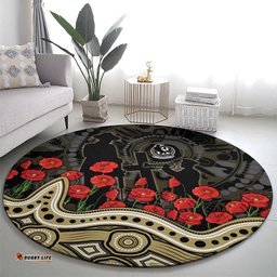 Collingwood Magpies ANZAC Day Round Carpet Indigenous Dot Art with Poppy Flower Tribute TS04