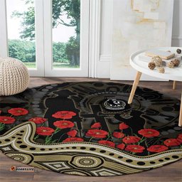 Collingwood Magpies ANZAC Day Round Carpet Indigenous Dot Art with Poppy Flower Tribute TS04