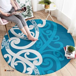 Azure Blue Maori Round Carpet Koru Kowhaiwhai LT7