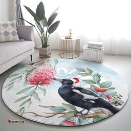 Australia Magpie Christmas Round Carpet Eucalyptus Aboriginal Watercolor Stylized LT14
