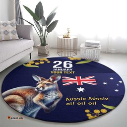 Blue Kangaroo and Golden Wattle Personalised Round Carpet Happy Australia Day 6 January LT9