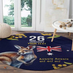 Blue Kangaroo and Golden Wattle Personalised Round Carpet Happy Australia Day 6 January LT9