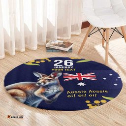 Blue Kangaroo and Golden Wattle Personalised Round Carpet Happy Australia Day 6 January LT9